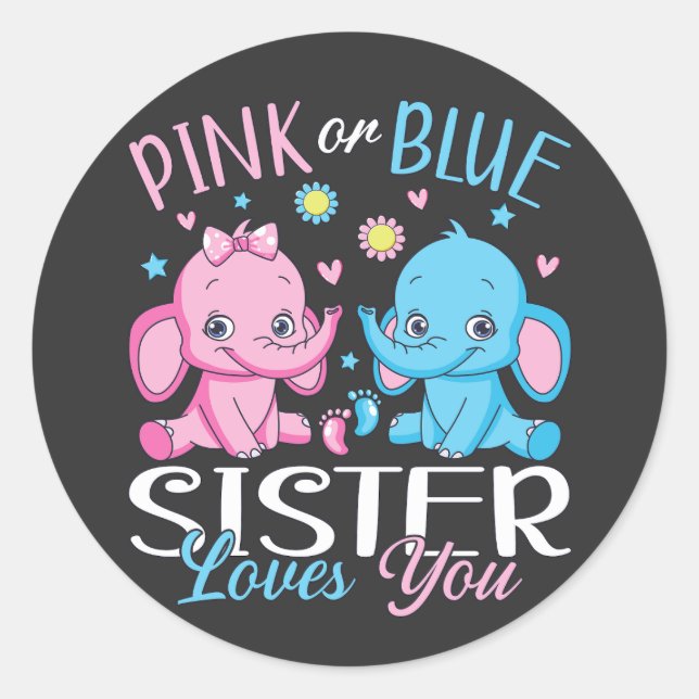 Adesivo Irmã Rosa Ou Azul Te Ama Bebê Elefante (Frente)