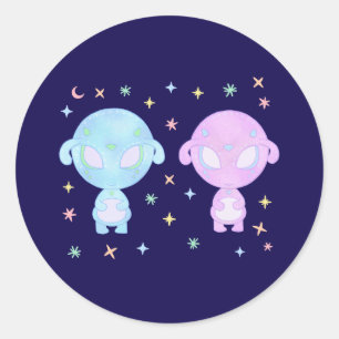 Adesivo Irmãs Gêmeas Alien Pastel Arte Kawaii Cósmica Fo