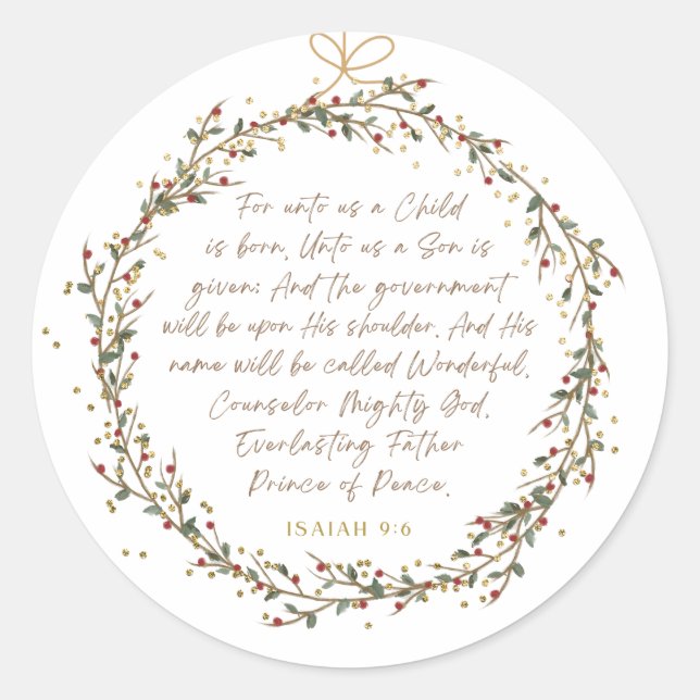 Adesivo Isaías 9:6 Versículo da Bíblia de Natal (Frente)