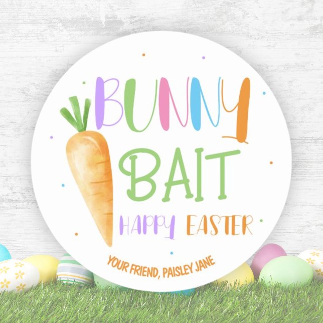Adesivo Isca de Coelho Feliz Páscoa Favor de Festa Bonito (Cute Bunny Bait Happy Easter Party Classic Round Sticker)