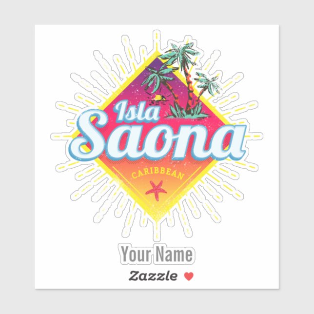 Adesivo Isla Saona Caribe Retro República Dominicana (Folha)