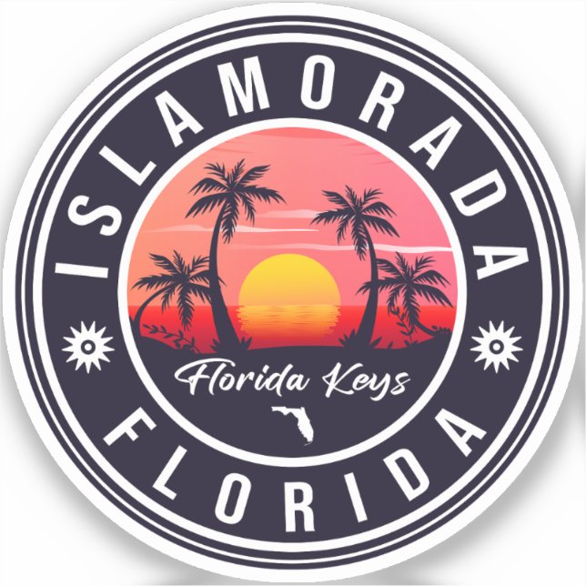 Adesivo Islamorada Florida Retro Sunset Beach Souvenir 60 (Frente)