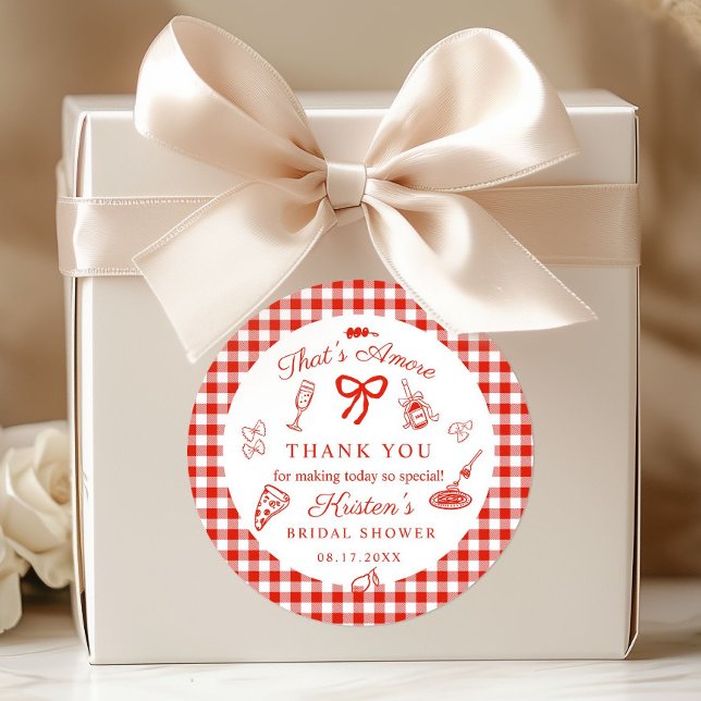 Adesivo Isso é Amore Chá de Noiva Italiano Obrigada (That's amore Italian Food bridal shower thank you tag red gingham)