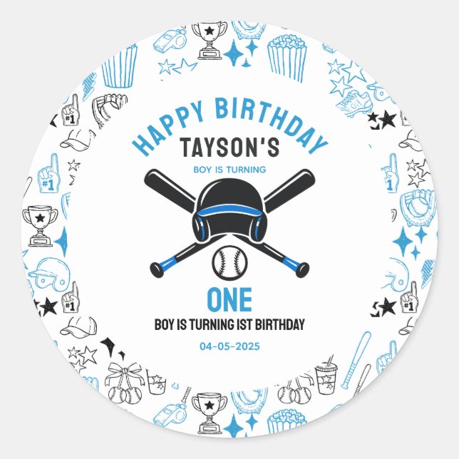 Adesivo It’s Game Time Baseball 1st Birthday – Fun Kids  (Frente)