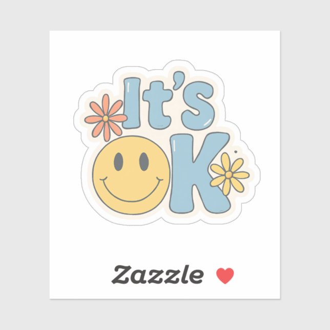 Adesivo It’s OK – Cute Retro Aesthetic Sticker with Smiley (Folha)
