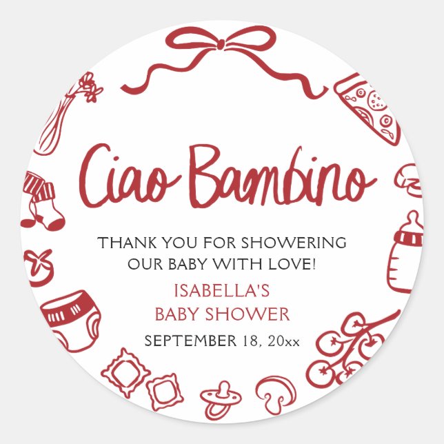 Adesivo Italian Hand Drawn Pizza Ciao Bambino Baby Shower (Frente)