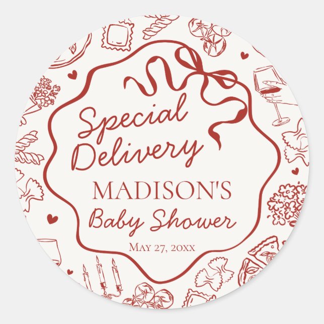 Adesivo Italian Pasta Baby Shower Envelope Seal (Frente)