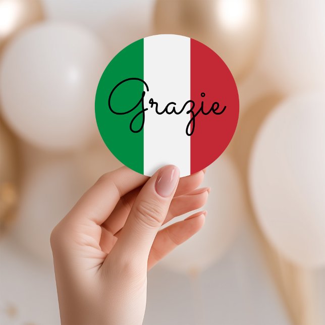 Adesivo Italiana Flag Colors Grazie (Italian Flag Colors Grazie Classic Round Sticker)