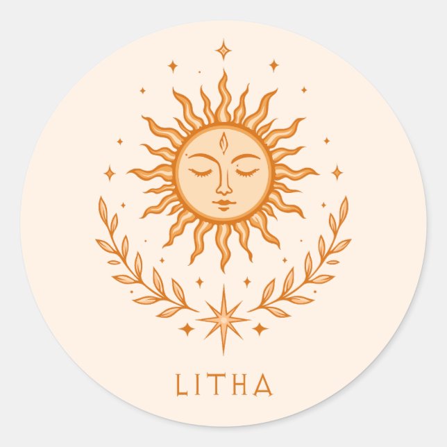 Adesivo itha Celestial Sun Face Botanical Wreath Art (Frente)