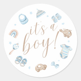 Adesivo It's a Boy Round Baby Shower Stickers 