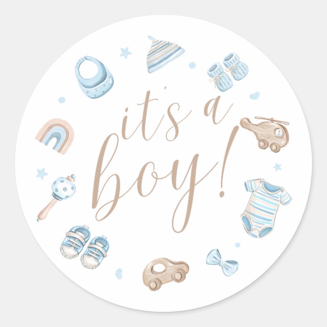 Adesivo It's a Boy Round Baby Shower Stickers  (Frente)