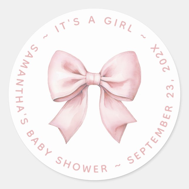 Adesivo It's a Girl Baby Shower Pink Bow (Frente)