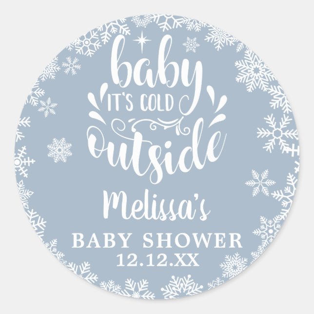 Adesivo It's Cold Outside Blue Boy Winter Baby Shower (Frente)