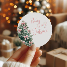 Adesivo It's Cold Outside Winter Pink Bow Girl Baby Shower