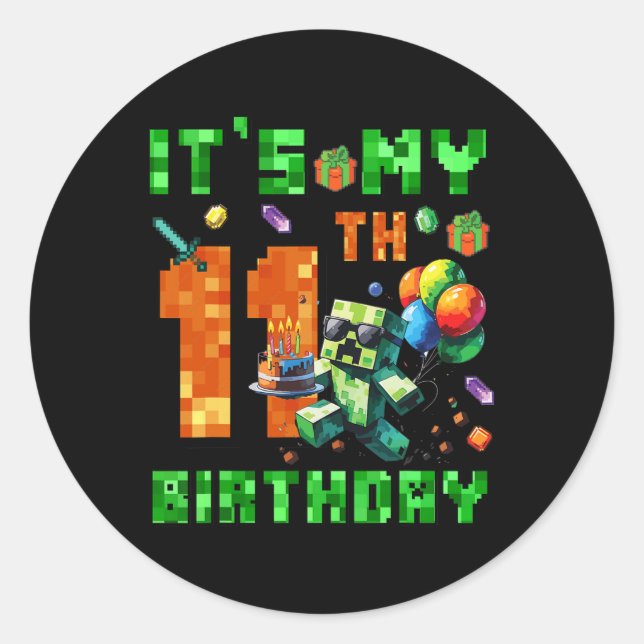 Adesivo It's My 11th Birthday Pixel Number Video Game Game (Frente)
