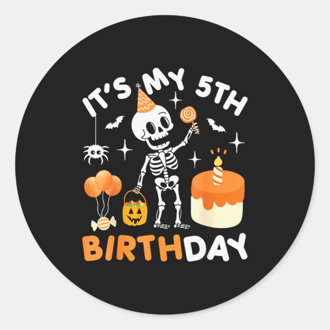 Adesivo It's My 5th Birthday-funny Halloween Skeleton 5th  (Frente)