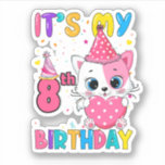 Adesivo It'S My 8Th Birthday Girl Funny Cat<br><div class="desc">It'S My 8Th Birthday Girl Funny Cat</div>