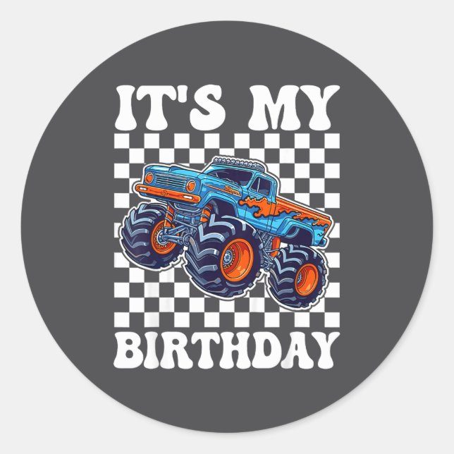 Adesivo It's My Birthday Boy Monster Truck Bday Party Kids (Frente)