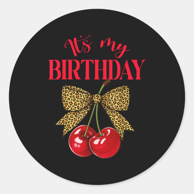 Adesivo It's My Birthday Cute Cherry Leopard Coquette Bow  (Frente)