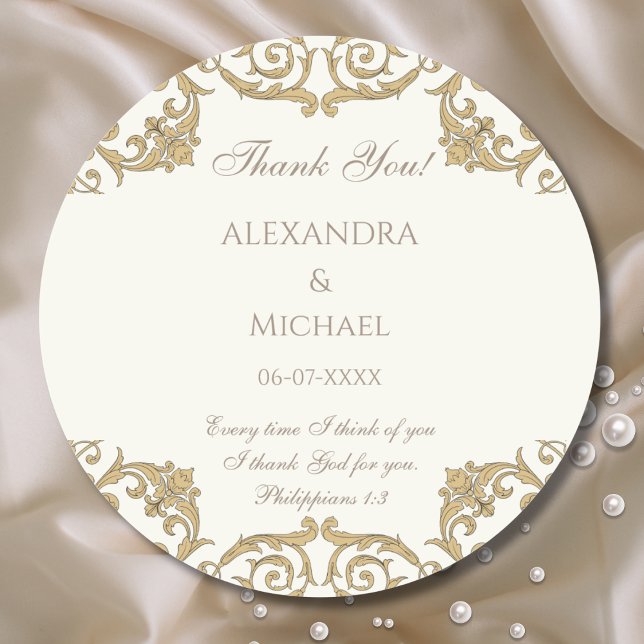 Adesivo Ivory Baroque Christian Wedding Thank You  (Criador carregado)
