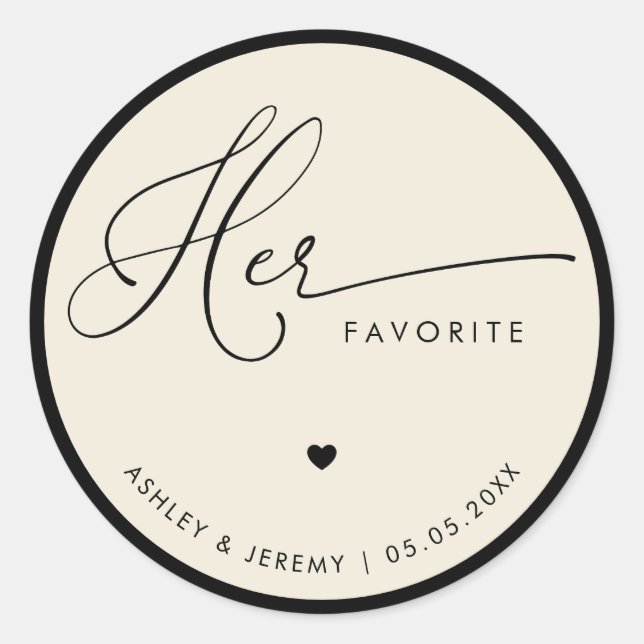 Adesivo Ivory & Black Her Favorite Wedding Favor   (Frente)