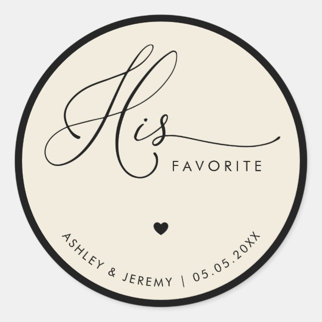 Adesivo Ivory & Black His Favorite Wedding Favor   (Frente)