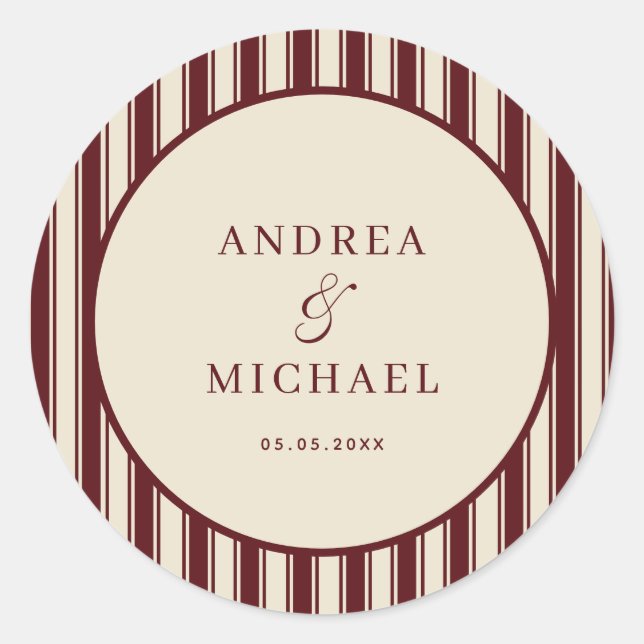 Adesivo Ivory & Burgundy Stripes Retro Custom Wedding (Frente)