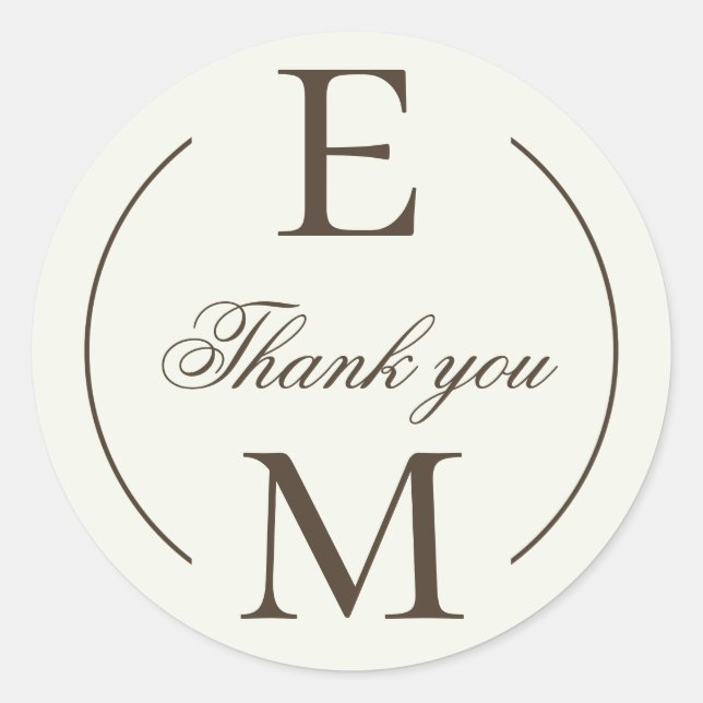 Adesivo Ivory Coffee Monogram Wedding Thank You (Frente)