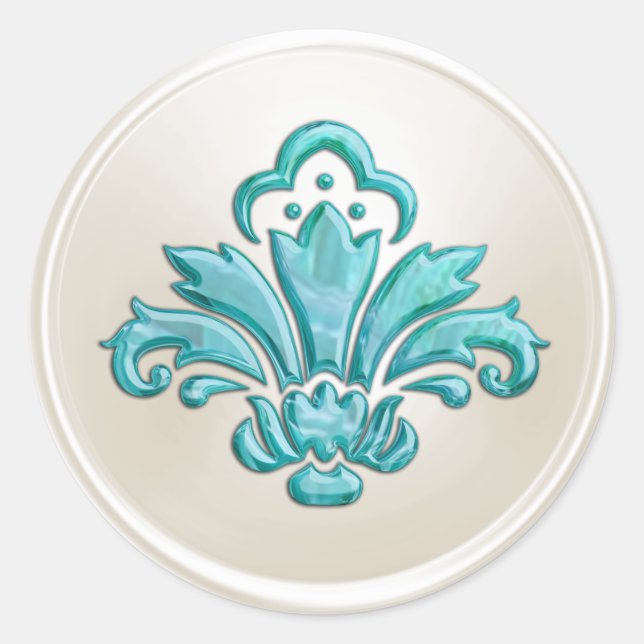 Adesivo Ivory e Aqua Fleur de Lis Envelope Seal (Frente)