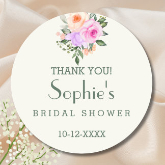 Adesivo Ivory Lilac Pink Roses Bridal Shower Thank You