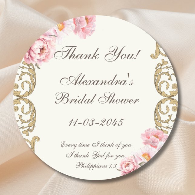 Adesivo Ivory Peony Christian Bridal Shower Thank You (Criador carregado)