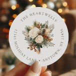 Adesivo Ivory Watercolor Floral Christmas Return Address<br><div class="desc">Este adesivo de viagem de ida e volta apresenta aquarela buquê de inverno de rosas de marfim,  tosse verde e pínus em tons neutros. Adicione o nome da sua família à volta da borda superior na fonte verde-oliva e o endereço abaixo.</div>
