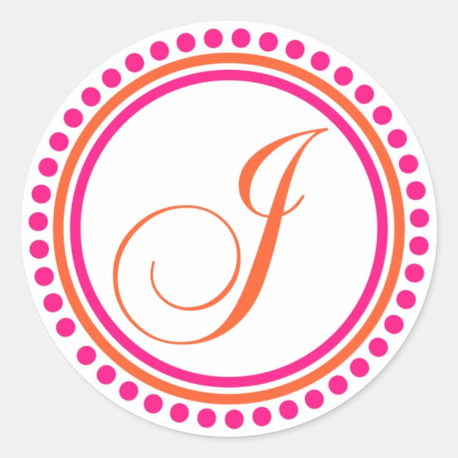Adesivo J Monograma (Círculo Dot Rosa/Laranja) (Frente)