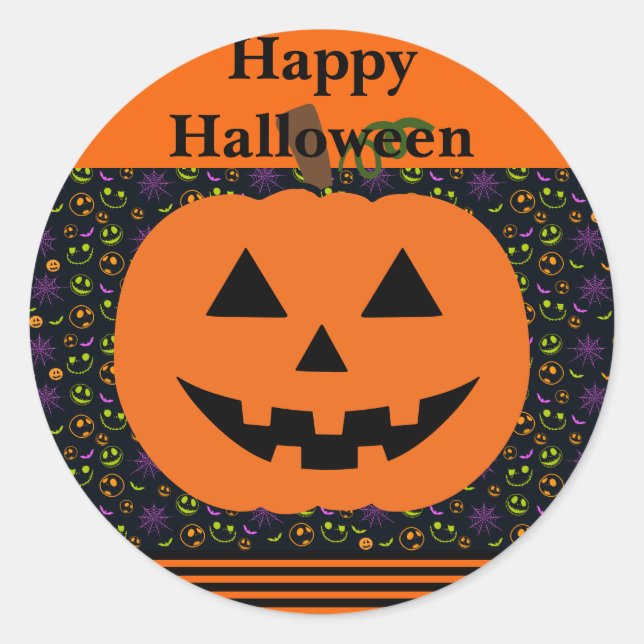Adesivo Jack-o-Lanterna Sorrindo Rosto Laranja Clássico R (Frente)