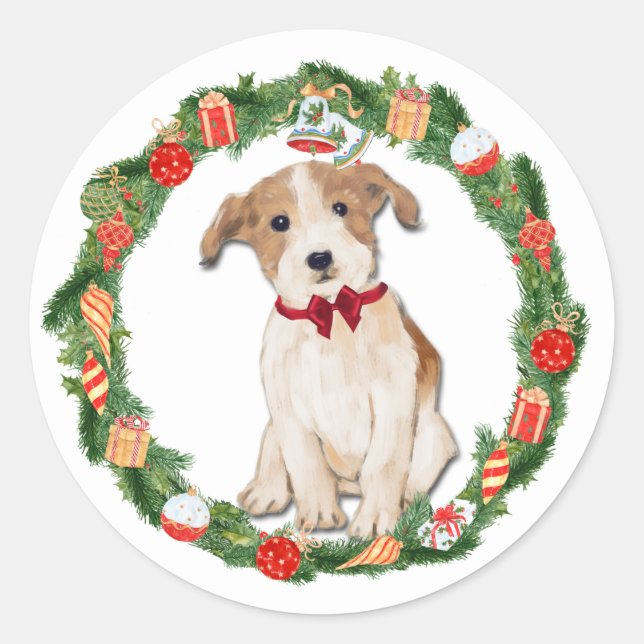 Adesivo Jack Russell Terrier Enfeites de natal Wreath (Frente)