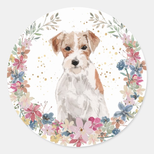 Adesivo Jack Russell Terrier Spring Flowers Wreath (Frente)