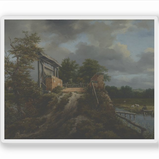Adesivo Jacob van Ruisdael - Ponte com um Sluice (Frente)