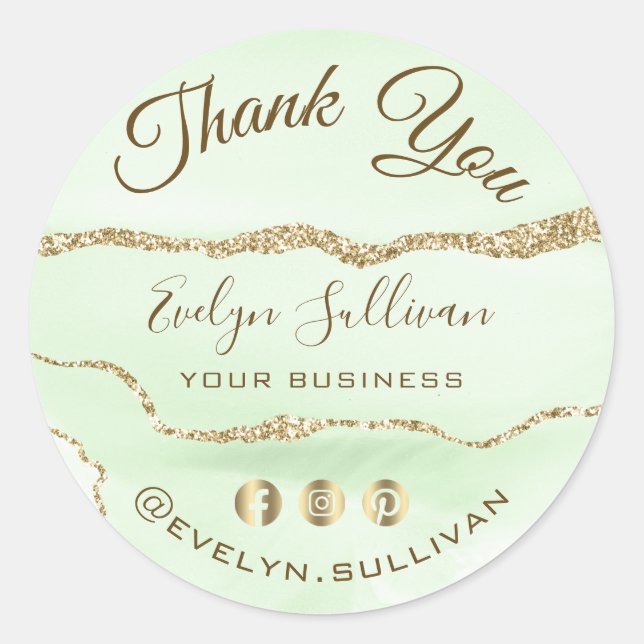 Adesivo Jade Green Agate Obrigado Classic Round Sticker (Frente)