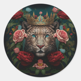 Adesivo Jaguar with Crown in Flowers Painting