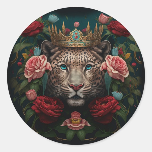 Adesivo Jaguar with Crown in Flowers Painting              (Frente)