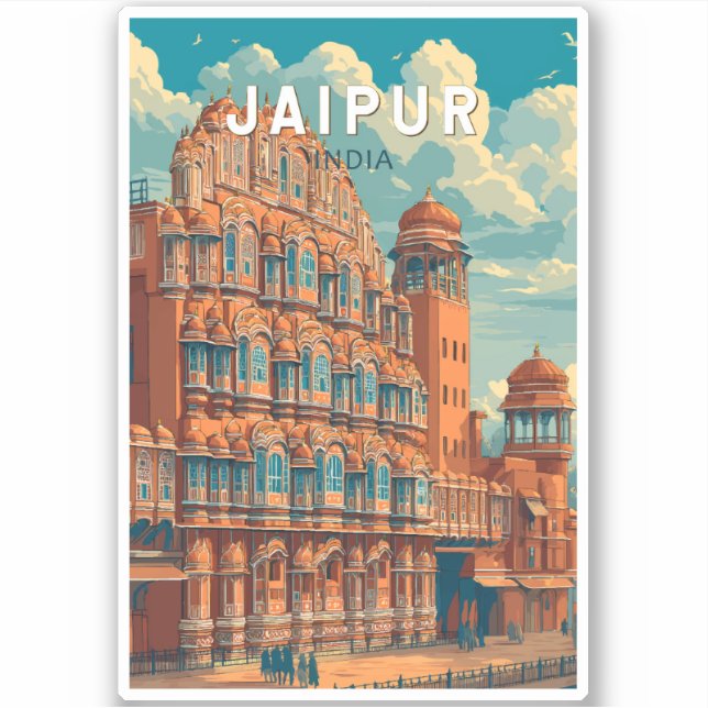 Adesivo Jaipur India Illustração Viagem Art Vintage (Frente)