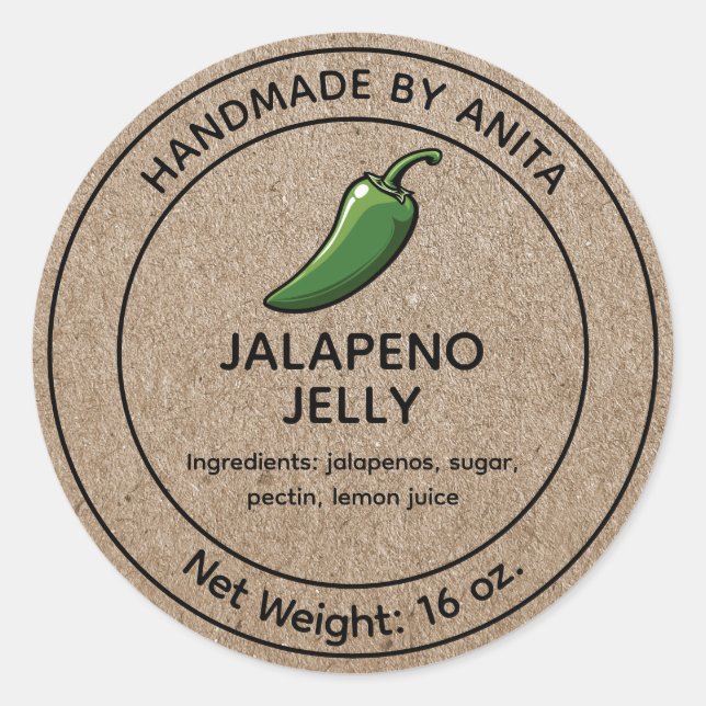 Adesivo Jalapeno Jelly Canning Jar Label Kraft Estilo de P (Frente)
