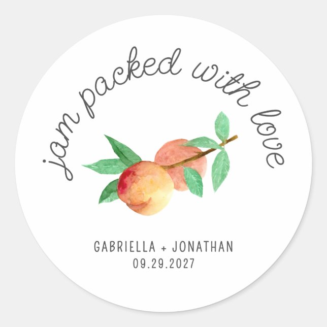 Adesivo Jam Packed With Love Peach Jam Wedding Favor  (Frente)