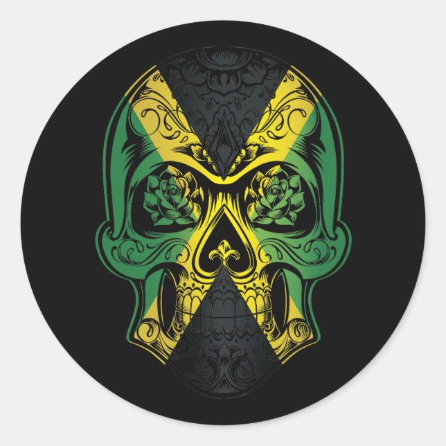 Adesivo Jamaica Skull E Rosa Flag (Frente)