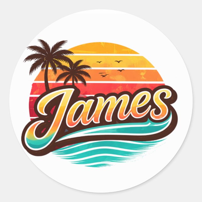 Adesivo James Retro Sunset Tropical Nome Design (Frente)