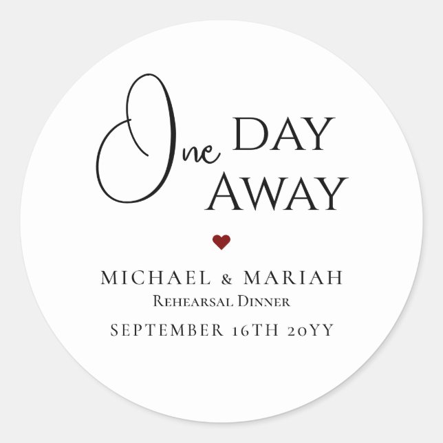 Adesivo Jantar de Ensaios Simples Elegante a Um Dia de Dis (Frente)