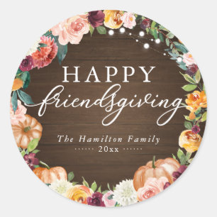 Adesivo Jantar de Friendsgiving Floral Outono Rústico