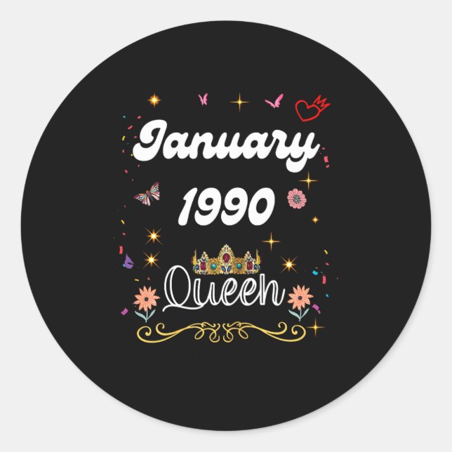 Adesivo January 1990 Queen Since January 1990 Birthday Gir (Frente)