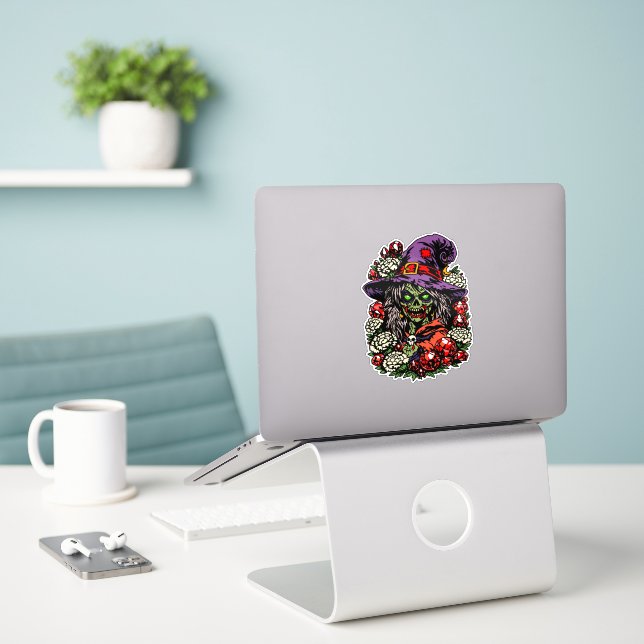 Adesivo January Zombie Witch with Gems and Flowers (Laptop na mesa)