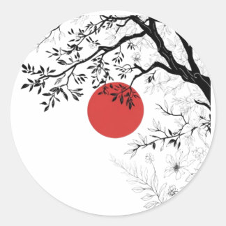Adesivo Japanese Red Sun & Brush Tree Art